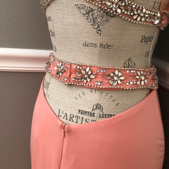 NEW ALYCE PARIS SZ 6 PINK CORAL TWO PIECE BEAD ILLUSION FORMAL EVENING GOWN - Picture 14 of 15